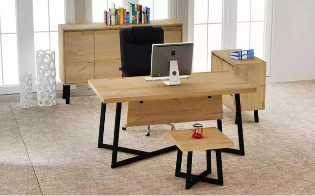 Set de oficina moderno, escritorio, mesa de centro, armario de archivo, cómoda de 4 piezas.