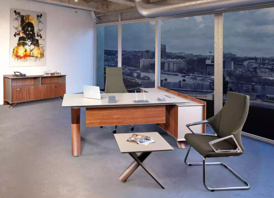 Muebles de madera, mesa de trabajo, escritorio en esquina, muebles de oficina, cómoda, mesa de centro, moderno.