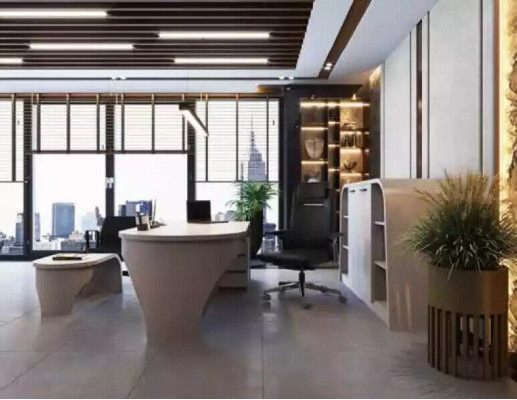 Conjunto de oficina blanco Juego de escritorio del jefe Mesa de centro ovalada Archivador Estantería 3 piezas.