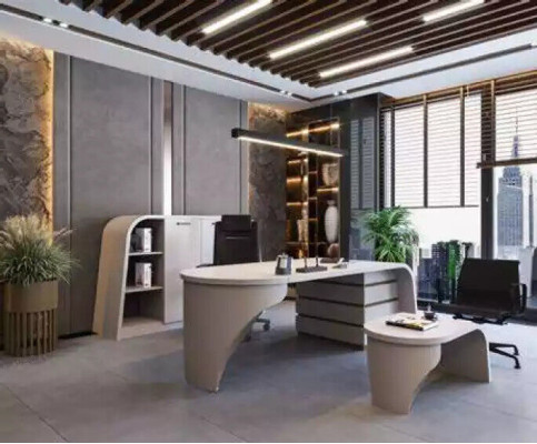 Conjunto de oficina blanco Juego de escritorio del jefe Mesa de centro ovalada Archivador Estantería 3 piezas.