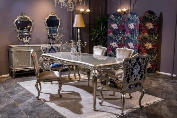 Juego de comedor de lujo mesa + 6 sillas de respaldo silla Grupo de comedor Conjunto de comedor de 7 piezas