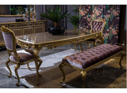 Juego de comedor Mesa de comedor de madera real clásica de lujo de 4 piezas Grupo de sillas