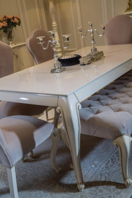Juego de comedor, conjunto de diseño de 6 piezas en madera, muebles compuestos por 4 sillas, mesa y taburete, nuevos.
