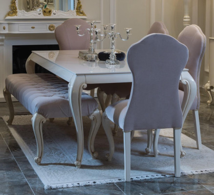 Juego de comedor, conjunto de diseño de 6 piezas en madera, muebles compuestos por 4 sillas, mesa y taburete, nuevos.