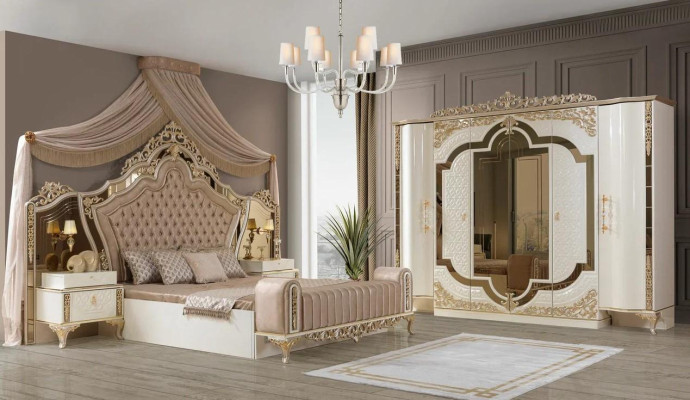 Juego de dormitorio Cama 2x Mesitas de noche Diseño Lujo nuevo 5 piezas blanco