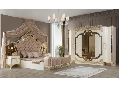 Juego de dormitorio Cama 2x Mesitas de noche Diseño Lujo nuevo 5 piezas blanco