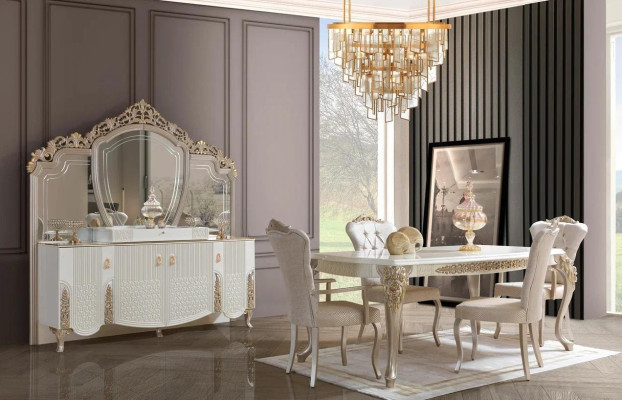 Juego de comedor con mesa y 6 sillas modernas de 8 piezas.