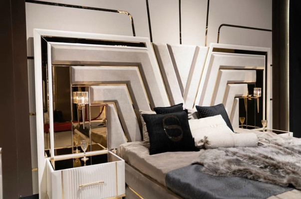 Juego de dormitorio Cama 2x Mesitas de noche Lujo nuevo 3 piezas Diseño Moderno Madera