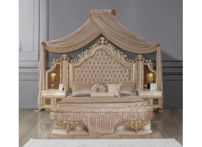 Dormitorio Set Cama 2x Mesitas de Noche Diseño Lujo nuevo 4 piezas Beige