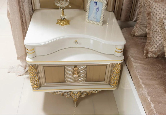 Dormitorio Set Cama 2x Mesitas de Noche Diseño Lujo nuevo 4 piezas Beige