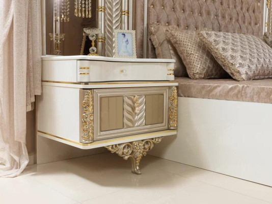 Dormitorio Set Cama 2x Mesitas de Noche Diseño Lujo nuevo 4 piezas Beige