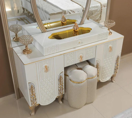 Juego de dormitorio de lujo con tocador, espejo, taburete, diseño nuevo, 2 piezas.