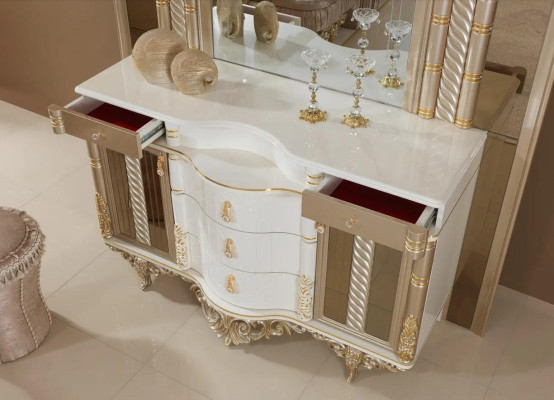 Juego de dormitorio Conjunto de tocador de lujo con espejo blanco Diseño nuevo 2 piezas