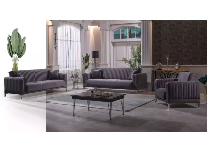 Sofá moderno gris de 3 plazas + 3 plazas + 1 plaza con sillón de terciopelo para la sala de estar.