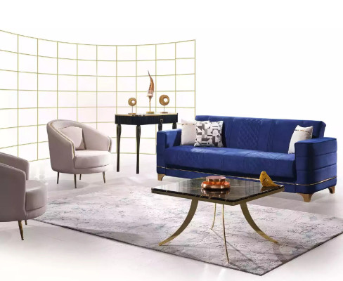 Sofá azul de 3+1+1 plazas con juego de sillones, juego de sofá de 3 piezas.