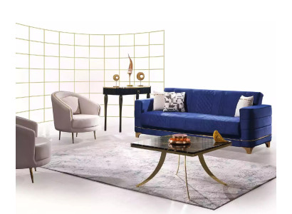 Sofá azul de 3+1+1 plazas con juego de sillones, juego de sofá de 3 piezas.