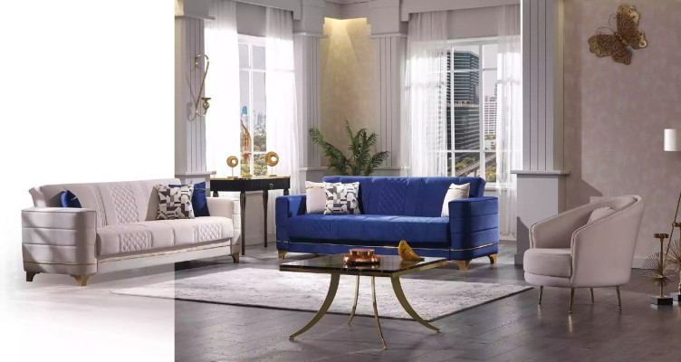 Sofá azul de 3+1+1 plazas con juego de sillones, juego de sofá de 3 piezas.
