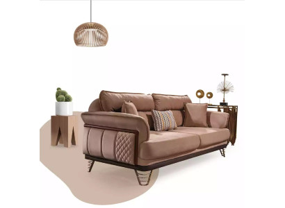 Sofá de lujo de tres plazas beige, sofá moderno para sala de estar de tres plazas.