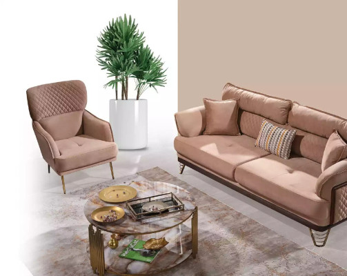 Sofá de lujo de tres plazas beige, sofá moderno para sala de estar de tres plazas.