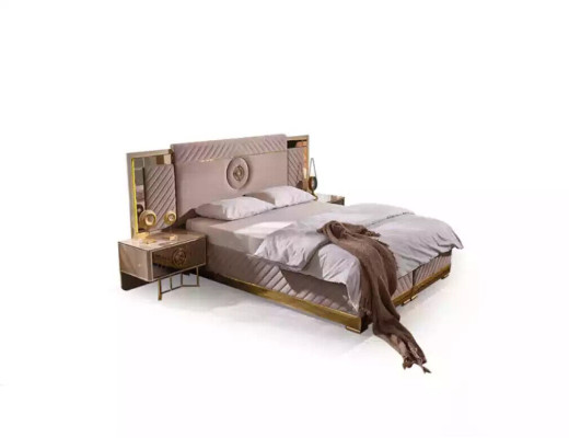 Cama de lujo 2x mesitas de noche Juego de camas Nueva Cama doble Conjunto de dormitorio de 3 piezas