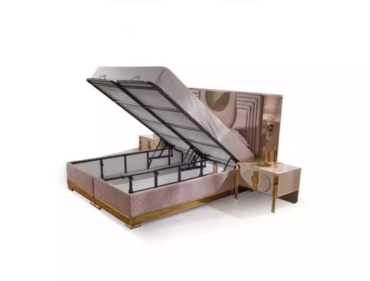 Dormitorio Conjunto Cama 2x Mesitas de Noche Bastidor de Cama Cama de Hotel 3 piezas