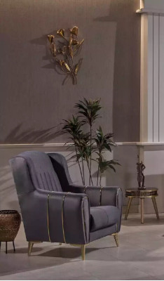 Silla de acero inoxidable gris. Sillón moderno de lujo de una plaza.