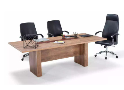 Mesa de conferencias marrón moderna, lujosa mesa de reuniones, muebles de oficina nuevos.