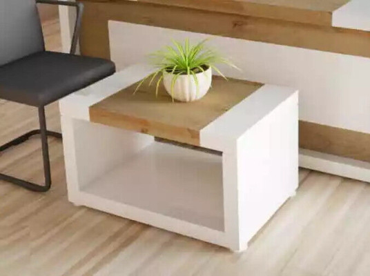 Mesa de centro blanca de diseñador de lujo de madera para sala de estar con estante.