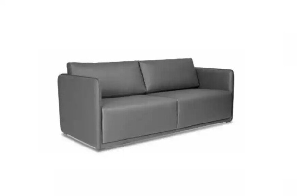 Gris sofá de tres plazas de lujo, moderno mueble tapizado de tela nuevo.