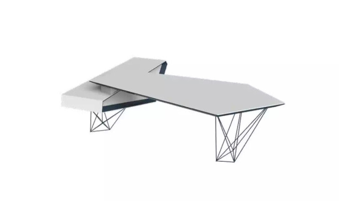 Escritorio de esquina, escritorio de trabajo, oficina, mesa de lujo, muebles de diseño blancos.