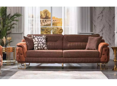 Sofá Chesterfield de lujo marrón de 3 plazas en cuero estilo moderno.