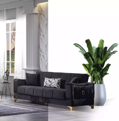 Conjunto de sofás negro de 3+3+1 plazas, tejido de sillones tapizados, butacas y sofá.