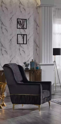 Conjunto de sofás negro de 3+3+1 plazas, tejido de sillones tapizados, butacas y sofá.
