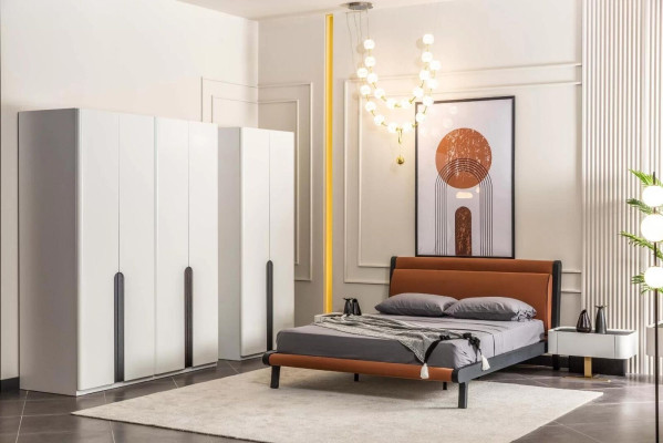 Muebles de dormitorio cama doble cama mesitas de noche naranja armario juego de 5 piezas