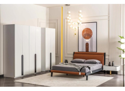 Muebles de dormitorio cama doble cama mesitas de noche naranja armario juego de 5 piezas