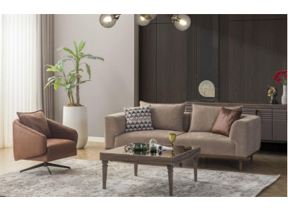 Conjunto de sofá de tres plazas Sillón Sofá tapizado moderno de tela marrón