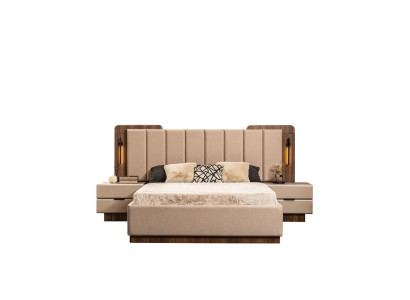 Habitación completa cama doble cama mesitas de noche tela beige 3 piezas