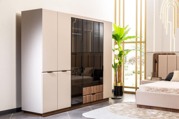 Armario de madera de color beige Armario de dormitorio Armario moderno