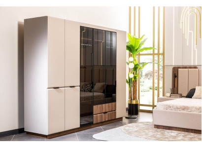 Armario de madera de color beige Armario de dormitorio Armario moderno
