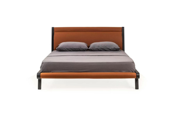 Cama doble Marco de cama Naranja Cama de dormitorio dormitorio Madera