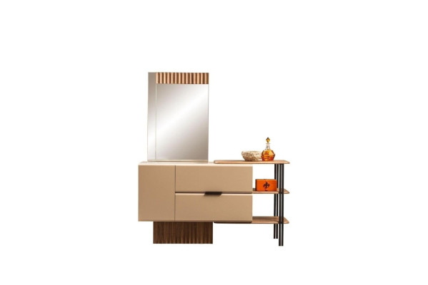 Mesa de maquillaje / tocador / consola de madera para dormitorio en color beige moderno.