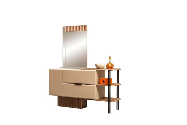 Mesa de maquillaje / tocador / consola de madera para dormitorio en color beige moderno.