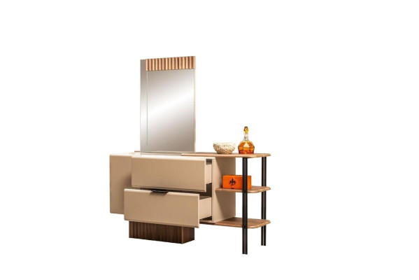 Mesa de maquillaje / tocador / consola de madera para dormitorio en color beige moderno.
