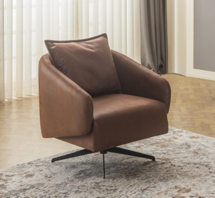 Sillón, sillón orejero, silla giratoria, asiento individual, asiento, cuero sintético, marrón, diseño.