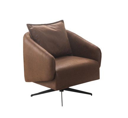 Sillón, sillón orejero, silla giratoria, asiento individual, asiento, cuero sintético, marrón, diseño.