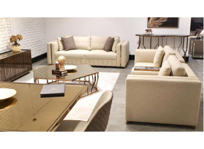 Conjunto de sala de estar: sofá de dos plazas, sofá moderno de tres plazas, muebles tapizados, mesa de centro.