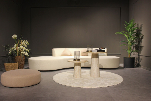 Conjunto de sala de estar Sofá de cuatro plazas Diseño de sofá Mesa de centro Taburete Mueble textil