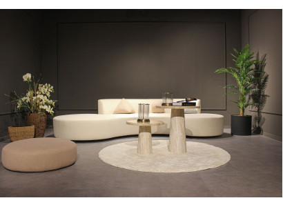 Conjunto de sala de estar Sofá de cuatro plazas Diseño de sofá Mesa de centro Taburete Mueble textil