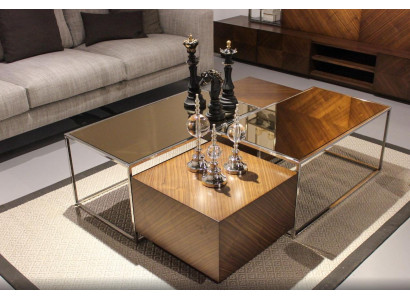 Mesa de centro de lujo Mobiliario de salón de madera con diseño de vidrio moderno nuevo