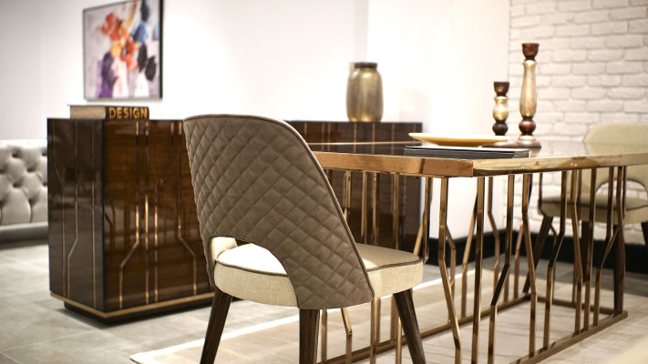 Diseño de silla de tela de lujo, mobiliario moderno para el comedor.